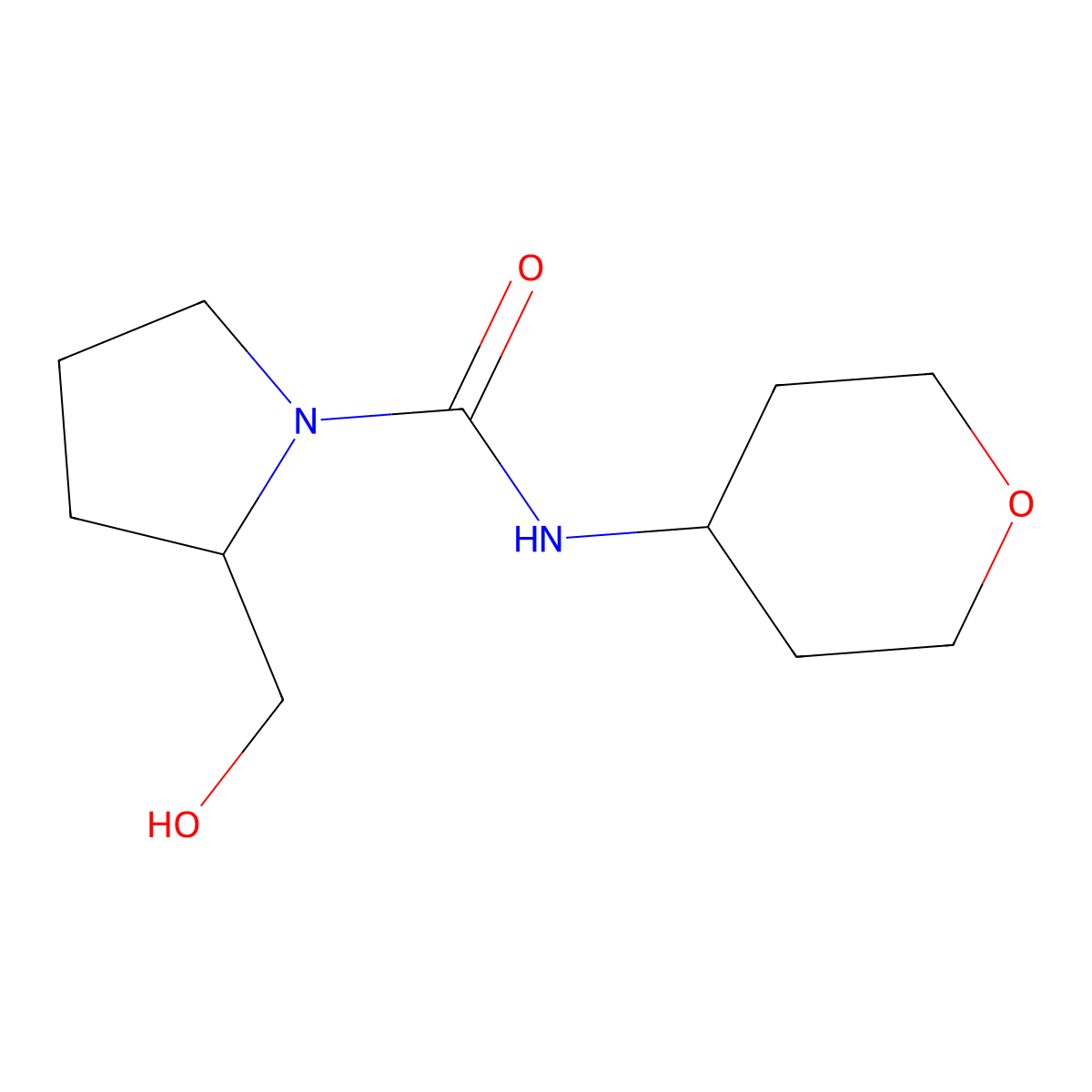 2-(hydroxymethyl)-N-(tetrahydro-2H-pyran-4-yl)pyrrolidine-1-carboxamide molecular structure, CAS 2034353-69-8