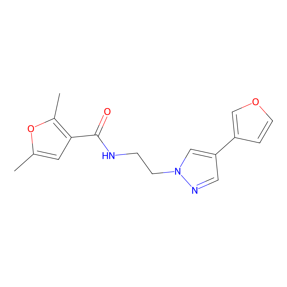 N-(2-(4-(furan-3-yl)-1H-pyrazol-1-yl)ethyl)-2,5-dimethylfuran-3-carboxamide molecular structure, CAS 2034353-73-4
