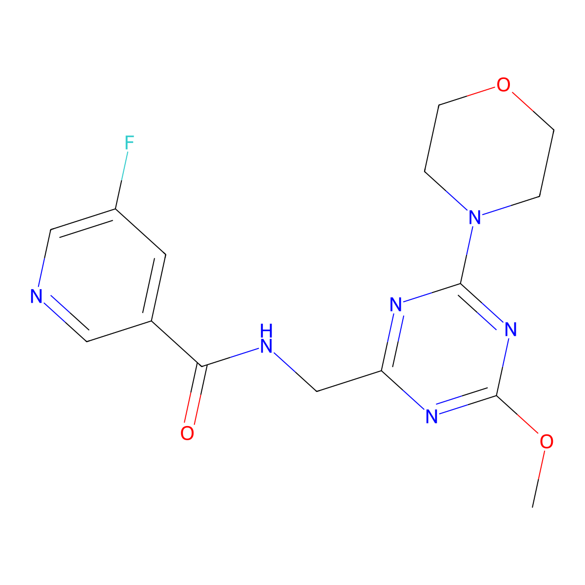 5-fluoro-N-((4-methoxy-6-morpholino-1,3,5-triazin-2-yl)methyl)nicotinamide molecular structure, CAS 2034353-86-9