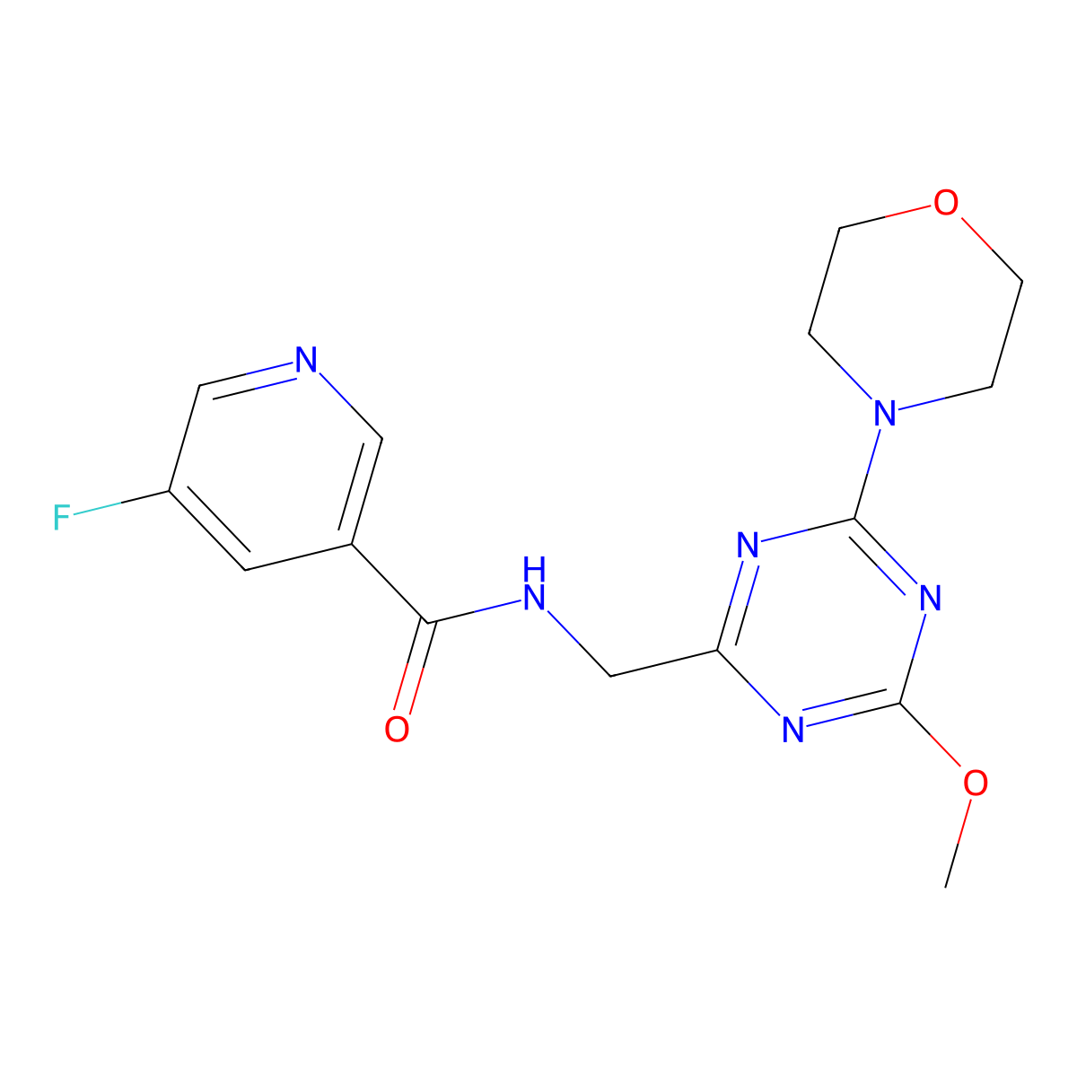5-fluoro-N-((4-methoxy-6-morpholino-1,3,5-triazin-2-yl)methyl)nicotinamide molecular structure, CAS 2034353-86-9