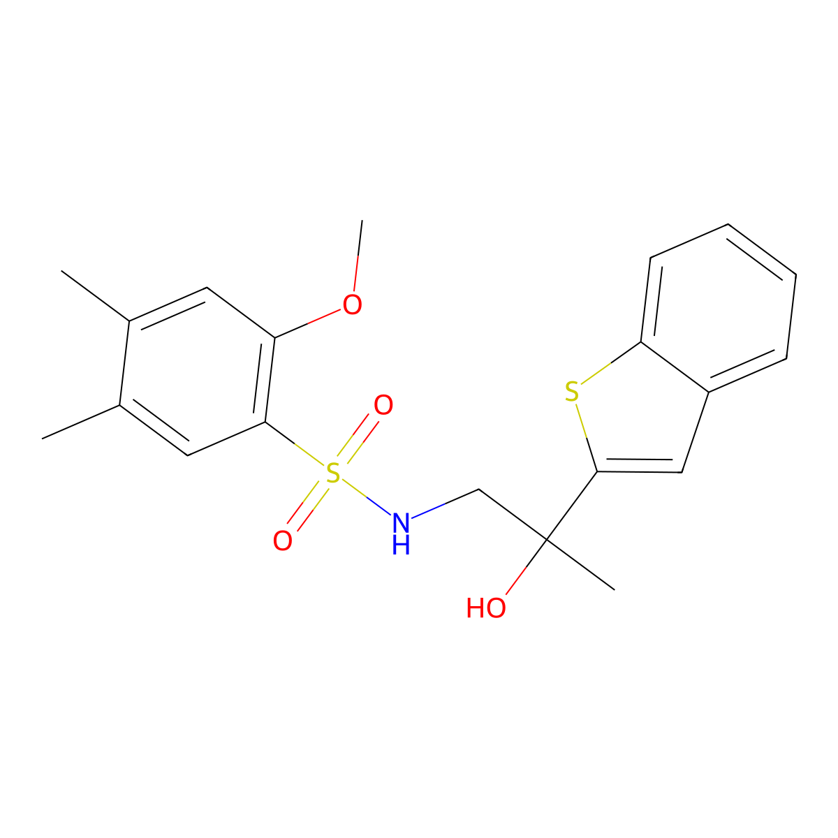 N-(2-(benzo[b]thiophen-2-yl)-2-hydroxypropyl)-2-methoxy-4,5-dimethylbenzenesulfonamide molecular structure, CAS 2034353-88-1
