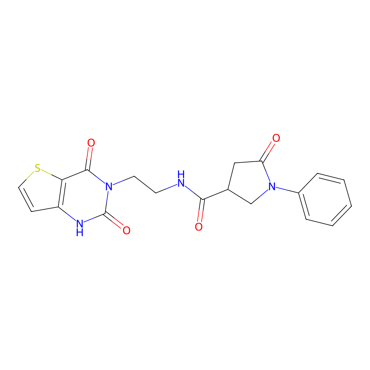 N-(2-(2,4-dioxo-1,2-dihydrothieno[3,2-d]pyrimidin-3(4H)-yl)ethyl)-5-oxo-1-phenylpyrrolidine-3-carboxamide molecular structure, CAS 2034353-91-6