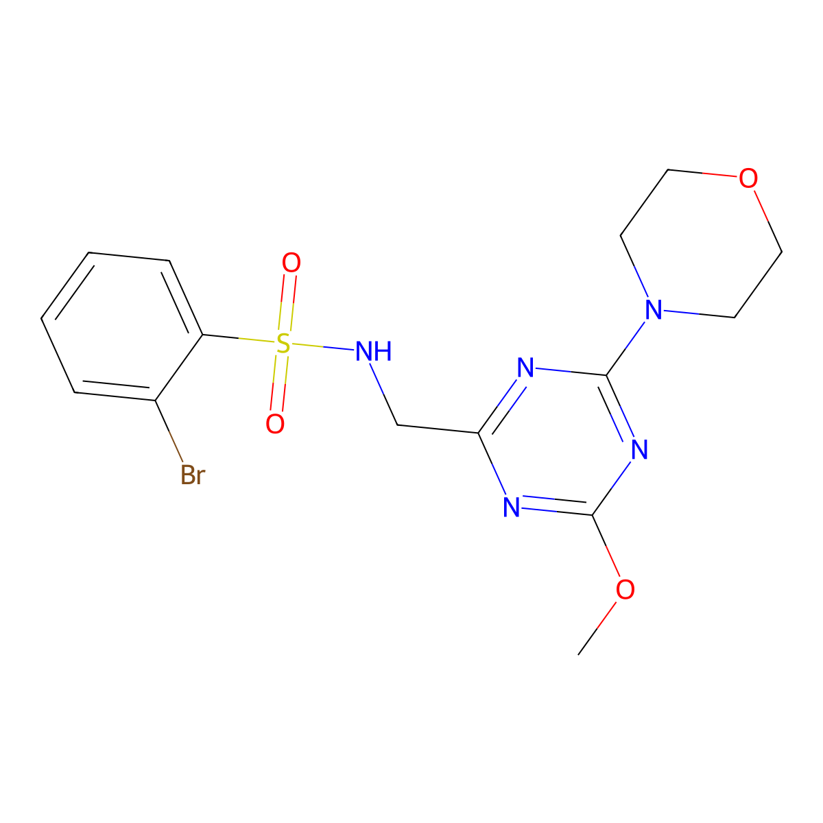 2-bromo-N-((4-methoxy-6-morpholino-1,3,5-triazin-2-yl)methyl)benzenesulfonamide molecular structure, CAS 2034353-96-1