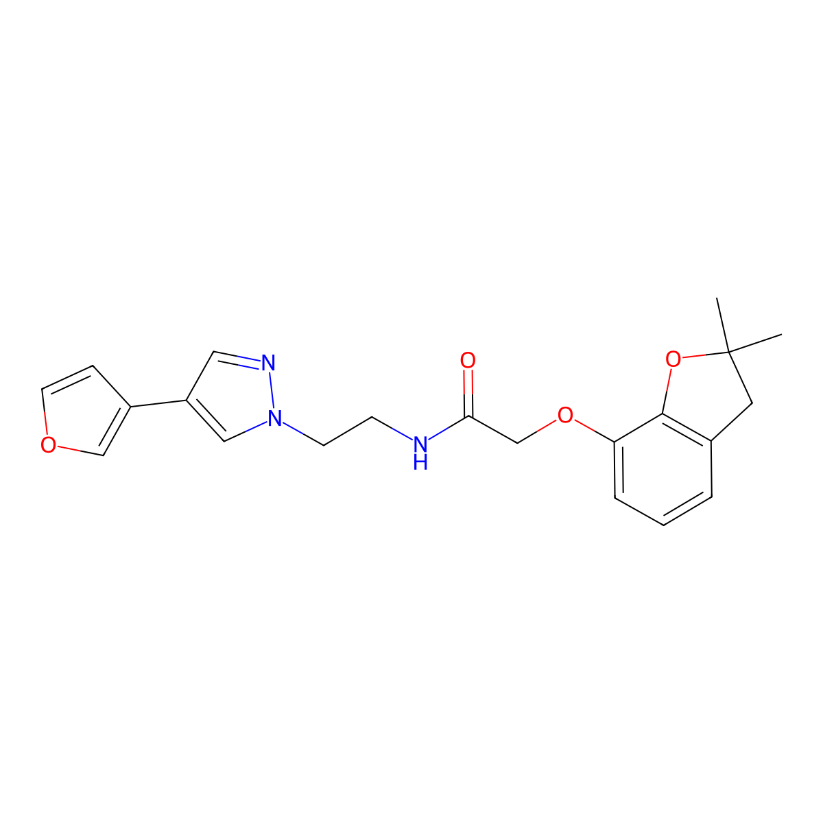 2-((2,2-dimethyl-2,3-dihydrobenzofuran-7-yl)oxy)-N-(2-(4-(furan-3-yl)-1H-pyrazol-1-yl)ethyl)acetamide molecular structure, CAS 2034354-05-5