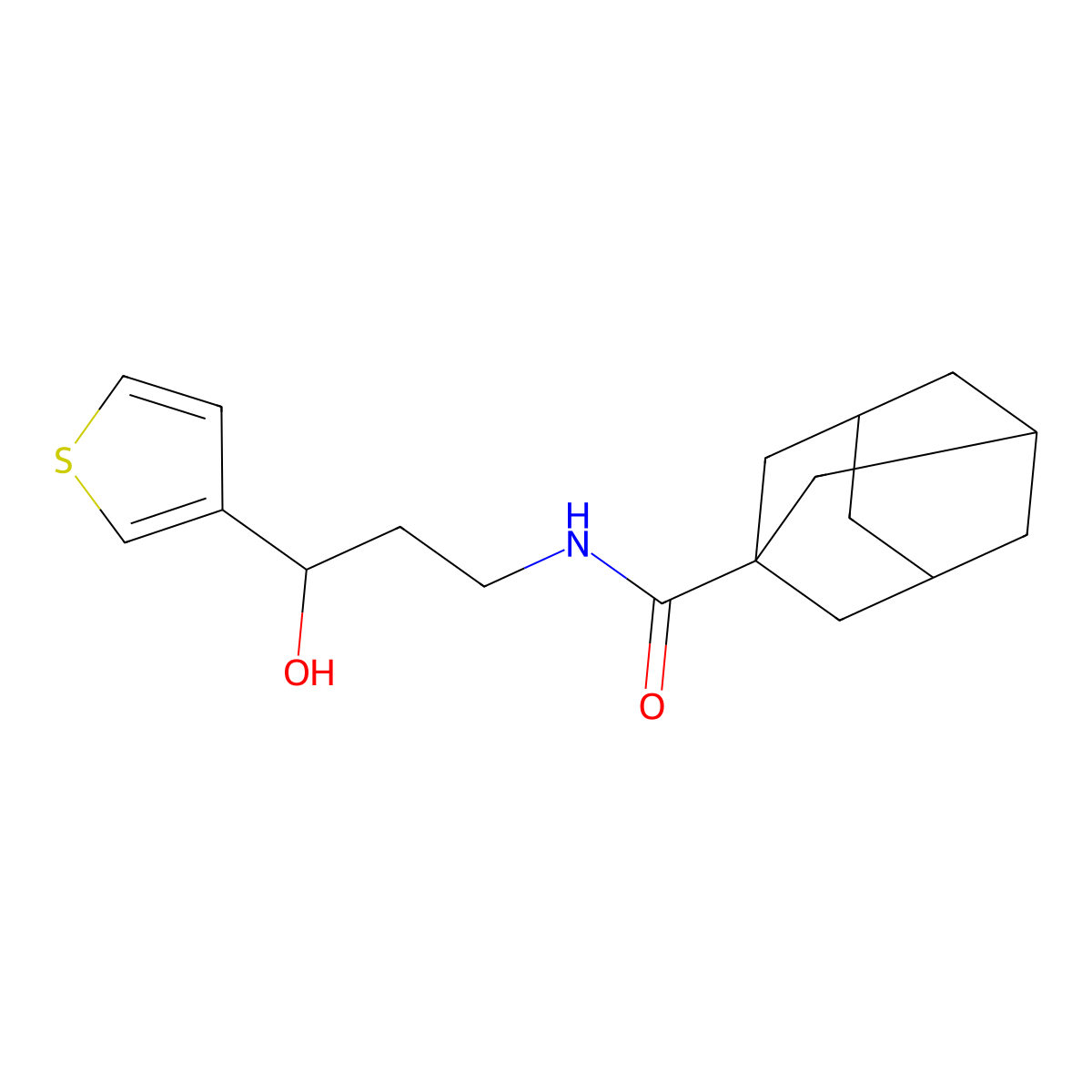 (3r,5r,7r)-N-(3-hydroxy-3-(thiophen-3-yl)propyl)adamantane-1-carboxamide molecular structure, CAS 2034354-14-6