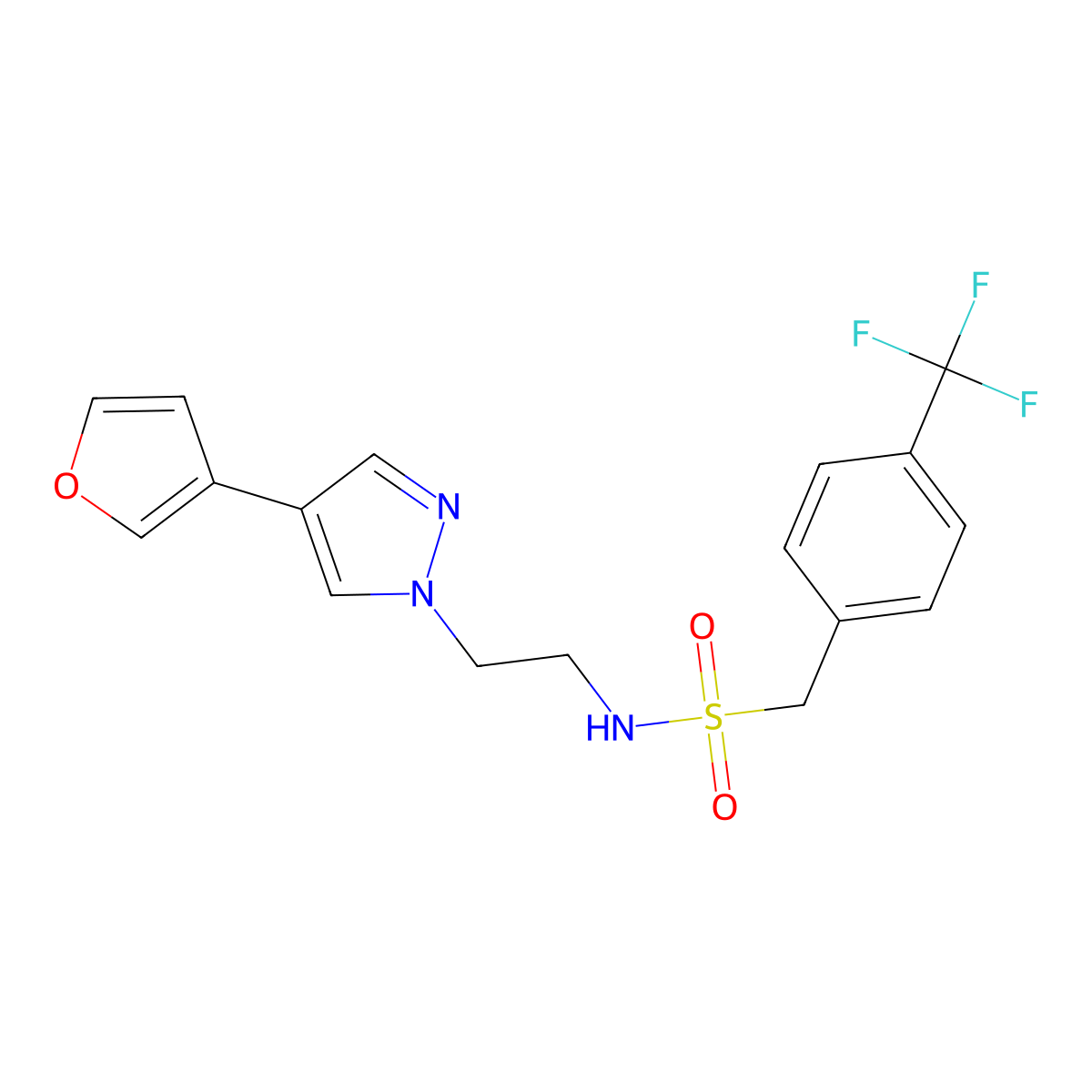 N-(2-(4-(furan-3-yl)-1H-pyrazol-1-yl)ethyl)-1-(4-(trifluoromethyl)phenyl)methanesulfonamide molecular structure, CAS 2034354-16-8