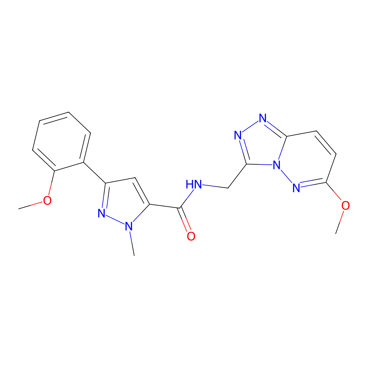 N-({6-methoxy-[1,2,4]triazolo[4,3-b]pyridazin-3-yl}methyl)-3-(2-methoxyphenyl)-1-methyl-1H-pyrazole-5-carboxamide molecular structure, CAS 2034354-18-0