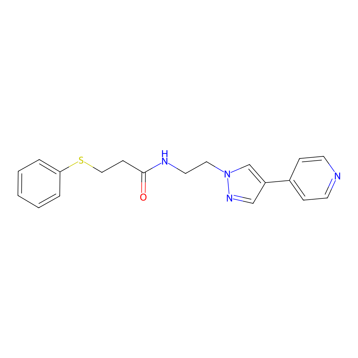 3-(phenylsulfanyl)-N-{2-[4-(pyridin-4-yl)-1H-pyrazol-1-yl]ethyl}propanamide molecular structure, CAS 2034354-19-1