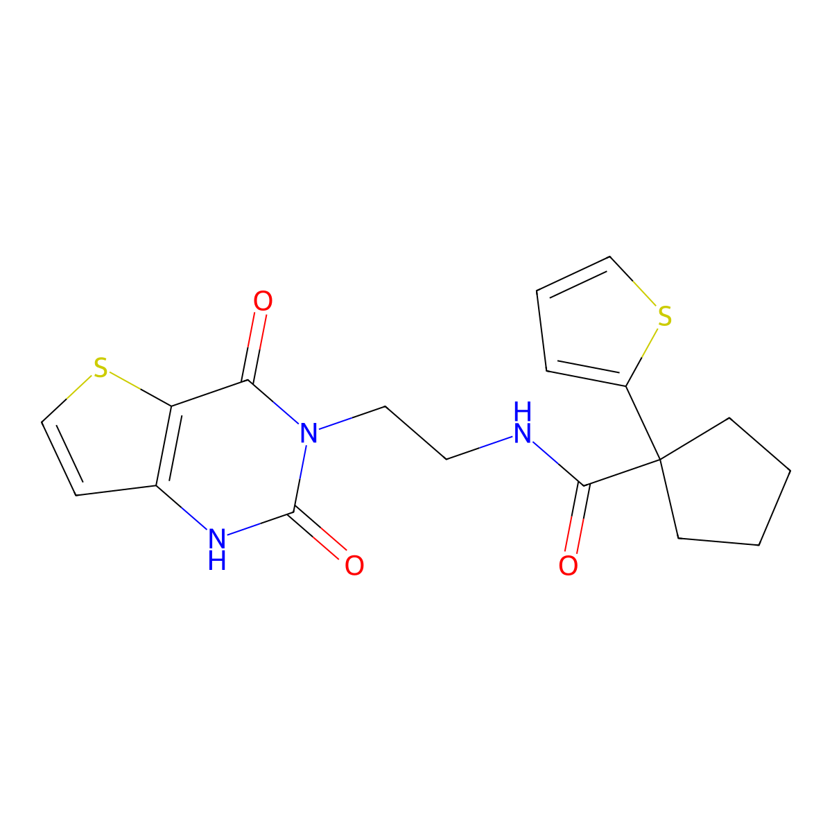 N-(2-(2,4-dioxo-1,2-dihydrothieno[3,2-d]pyrimidin-3(4H)-yl)ethyl)-1-(thiophen-2-yl)cyclopentanecarboxamide molecular structure, CAS 2034354-20-4