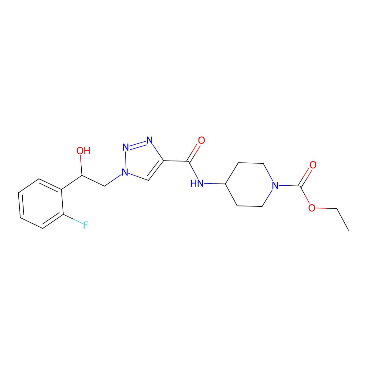 ethyl 4-(1-(2-(2-fluorophenyl)-2-hydroxyethyl)-1H-1,2,3-triazole-4-carboxamido)piperidine-1-carboxylate molecular structure, CAS 2034354-21-5