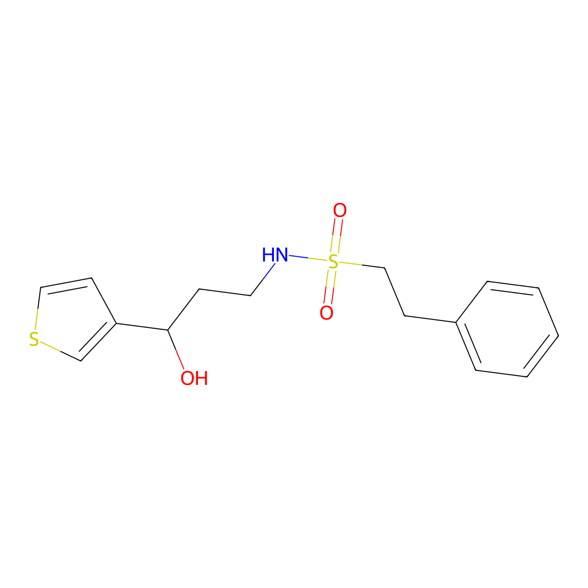 N-(3-hydroxy-3-(thiophen-3-yl)propyl)-2-phenylethanesulfonamide molecular structure, CAS 2034354-25-9