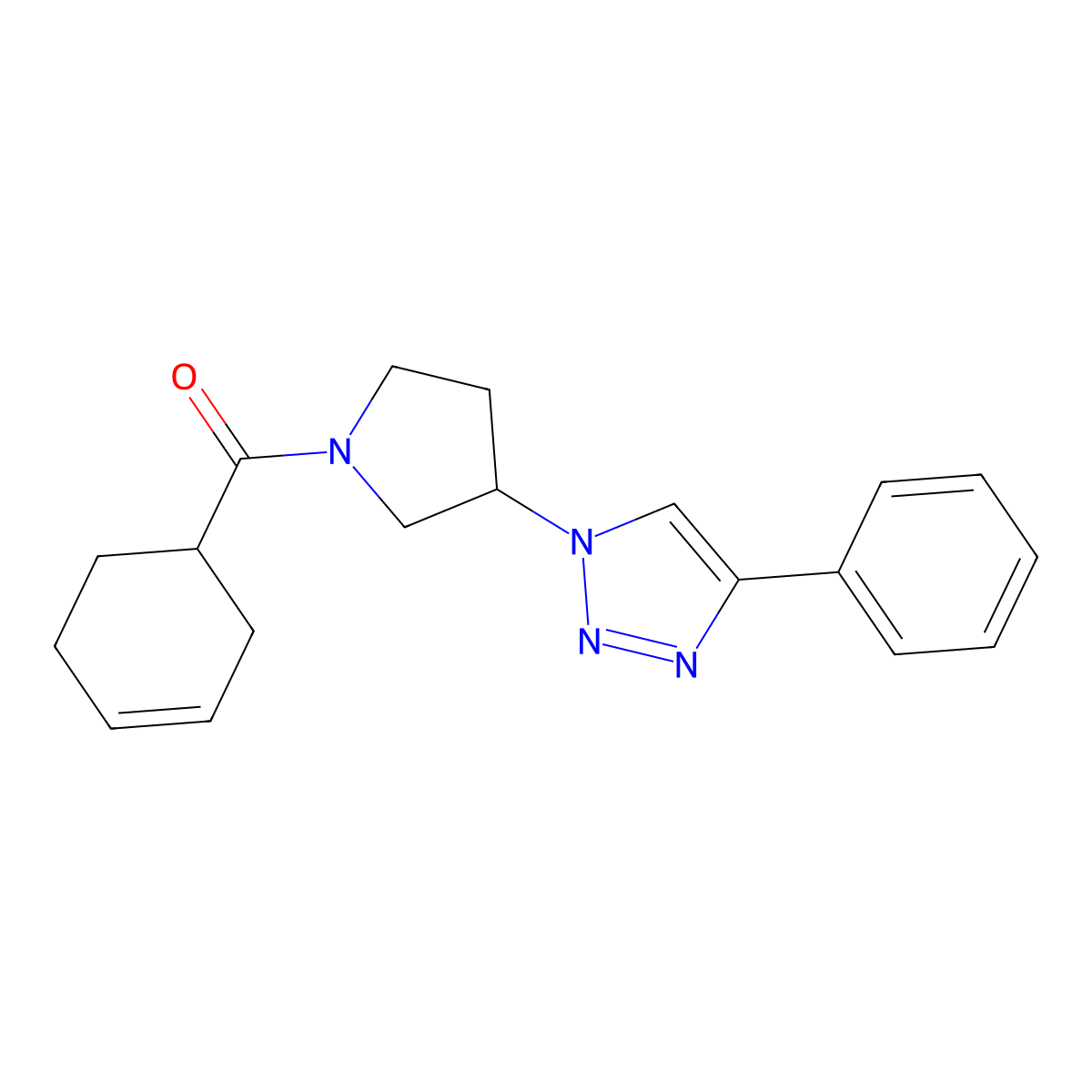 cyclohex-3-en-1-yl(3-(4-phenyl-1H-1,2,3-triazol-1-yl)pyrrolidin-1-yl)methanone molecular structure, CAS 2034354-36-2