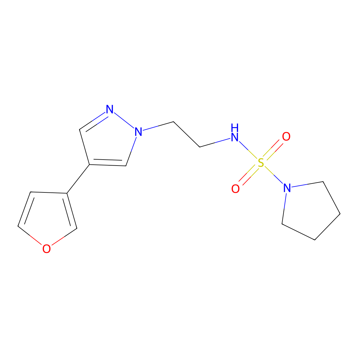 N-{2-[4-(furan-3-yl)-1H-pyrazol-1-yl]ethyl}pyrrolidine-1-sulfonamide molecular structure, CAS 2034354-41-9