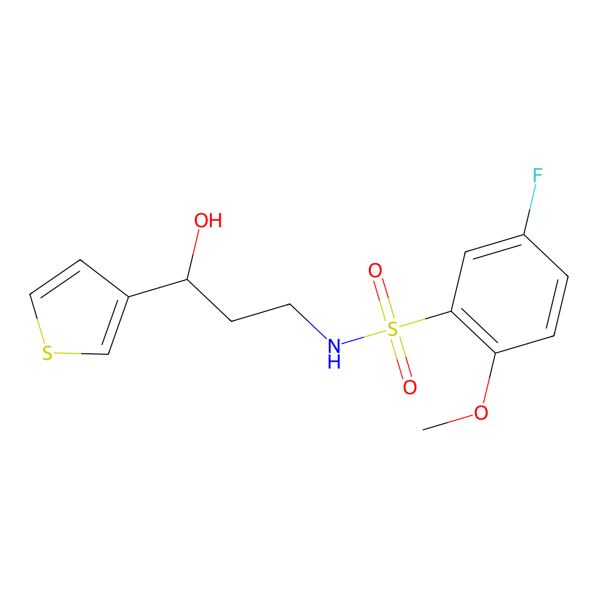 5-fluoro-N-(3-hydroxy-3-(thiophen-3-yl)propyl)-2-methoxybenzenesulfonamide molecular structure, CAS 2034354-48-6
