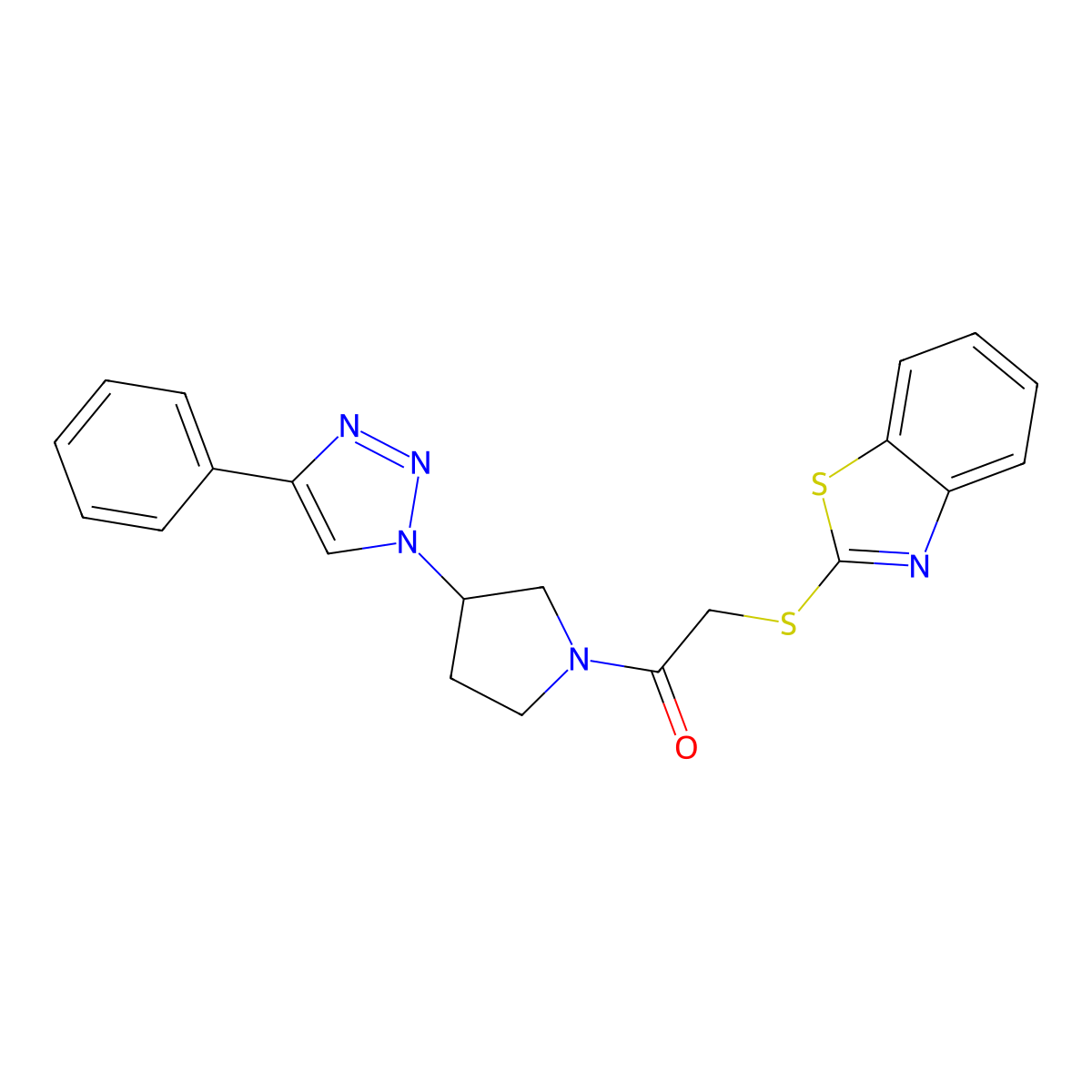 2-(benzo[d]thiazol-2-ylthio)-1-(3-(4-phenyl-1H-1,2,3-triazol-1-yl)pyrrolidin-1-yl)ethanone molecular structure, CAS 2034354-49-7