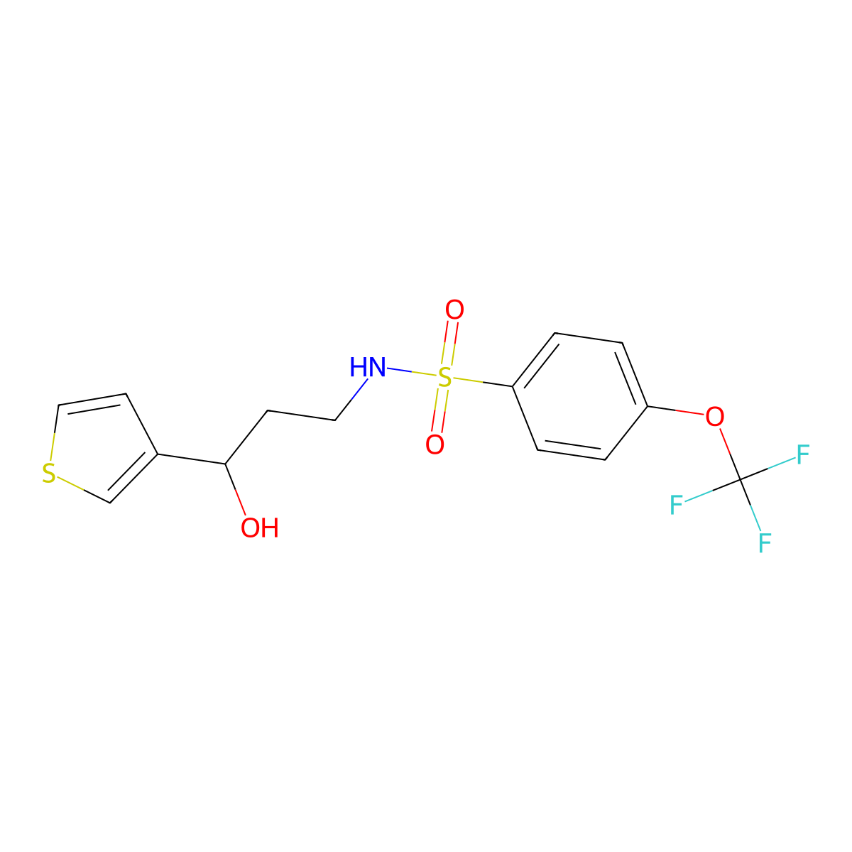 N-(3-hydroxy-3-(thiophen-3-yl)propyl)-4-(trifluoromethoxy)benzenesulfonamide molecular structure, CAS 2034354-51-1
