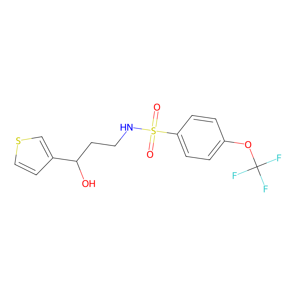 N-(3-hydroxy-3-(thiophen-3-yl)propyl)-4-(trifluoromethoxy)benzenesulfonamide molecular structure, CAS 2034354-51-1
