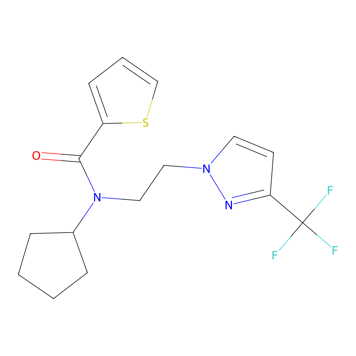 N-cyclopentyl-N-{2-[3-(trifluoromethyl)-1H-pyrazol-1-yl]ethyl}thiophene-2-carboxamide molecular structure, CAS 2034354-58-8