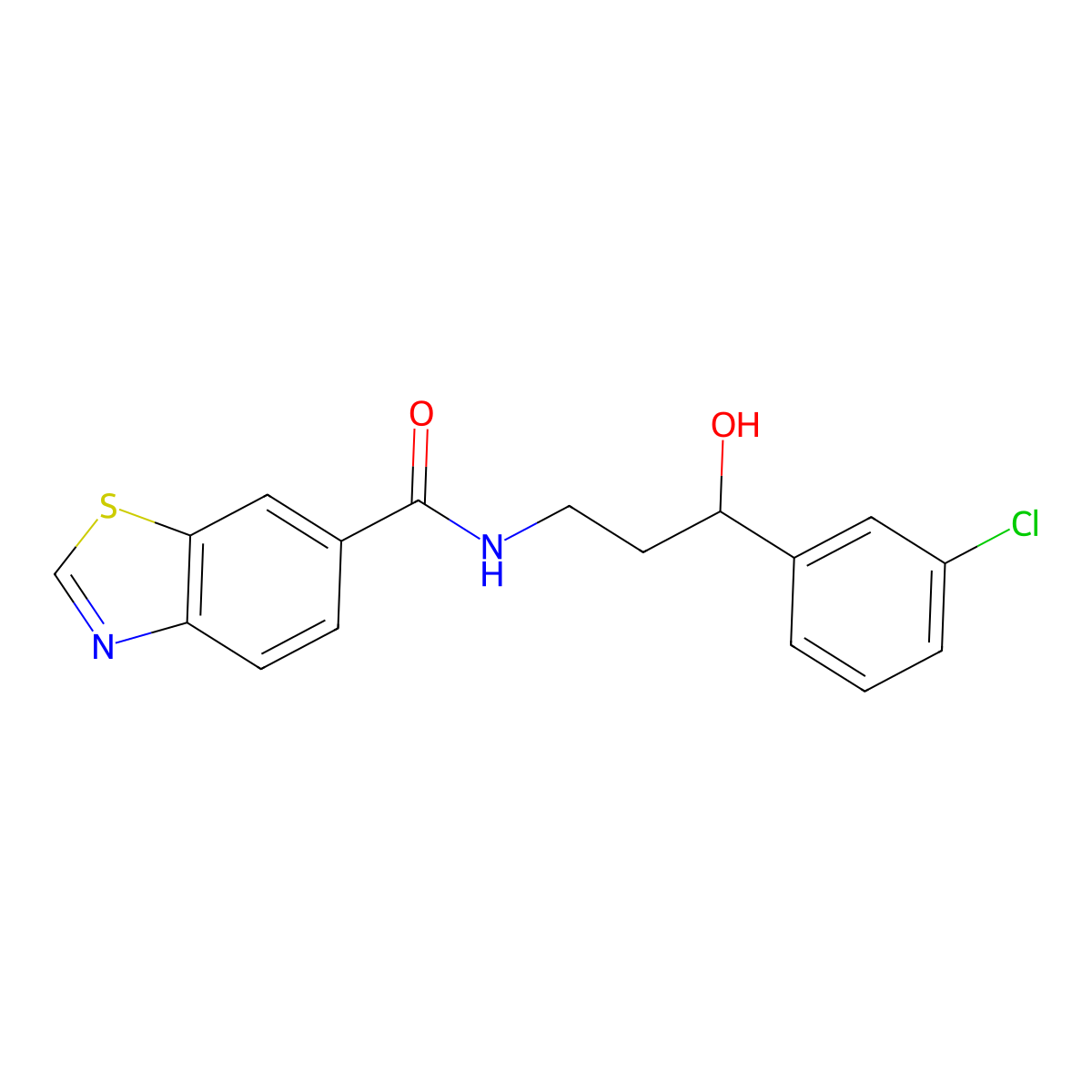 N-(3-(3-chlorophenyl)-3-hydroxypropyl)benzo[d]thiazole-6-carboxamide molecular structure, CAS 2034354-59-9