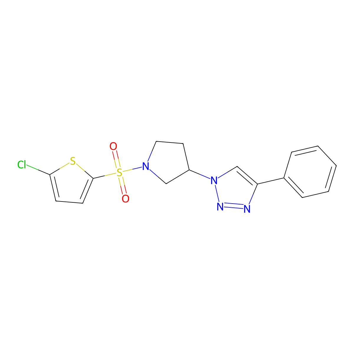 1-(1-((5-chlorothiophen-2-yl)sulfonyl)pyrrolidin-3-yl)-4-phenyl-1H-1,2,3-triazole molecular structure, CAS 2034354-66-8