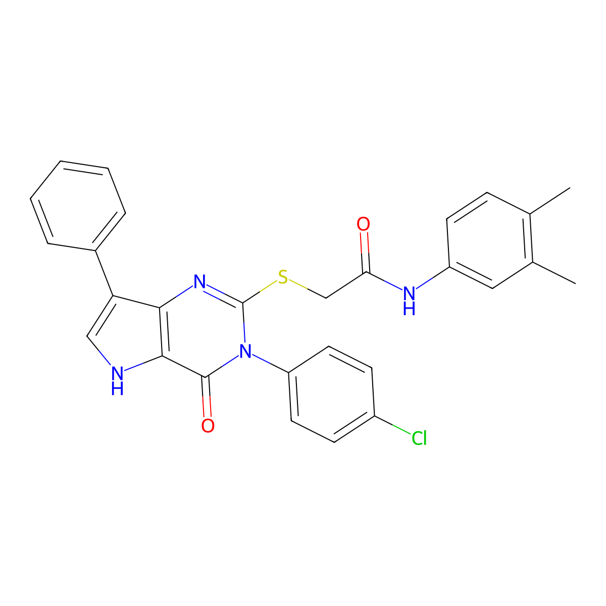 2-((3-(4-chlorophenyl)-4-oxo-7-phenyl-4,5-dihydro-3H-pyrrolo[3,2-d]pyrimidin-2-yl)thio)-N-(3,4-dimethylphenyl)acetamide molecular structure, CAS 2034354-73-7