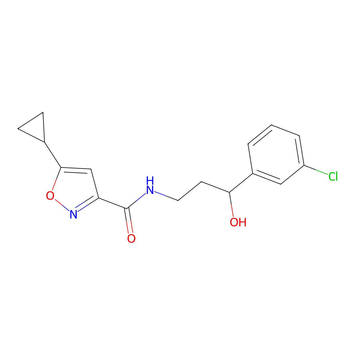 N-(3-(3-chlorophenyl)-3-hydroxypropyl)-5-cyclopropylisoxazole-3-carboxamide molecular structure, CAS 2034354-74-8