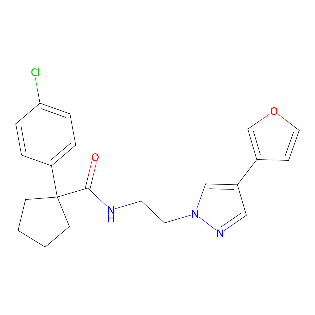 1-(4-chlorophenyl)-N-(2-(4-(furan-3-yl)-1H-pyrazol-1-yl)ethyl)cyclopentanecarboxamide molecular structure, CAS 2034354-75-9