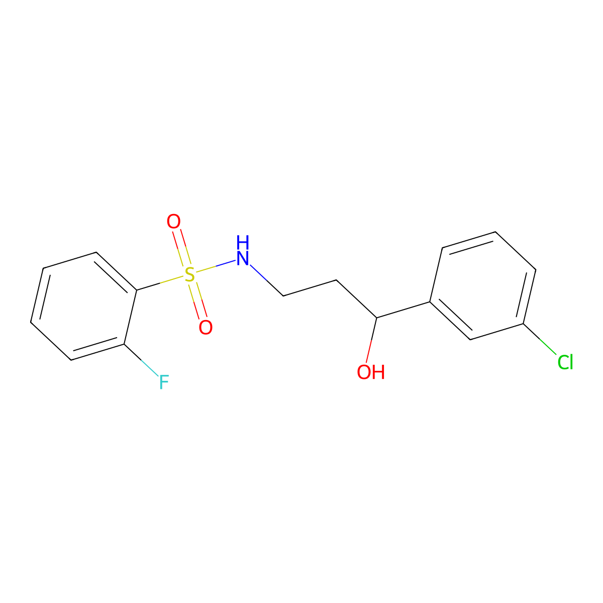 N-(3-(3-chlorophenyl)-3-hydroxypropyl)-2-fluorobenzenesulfonamide molecular structure, CAS 2034354-90-8