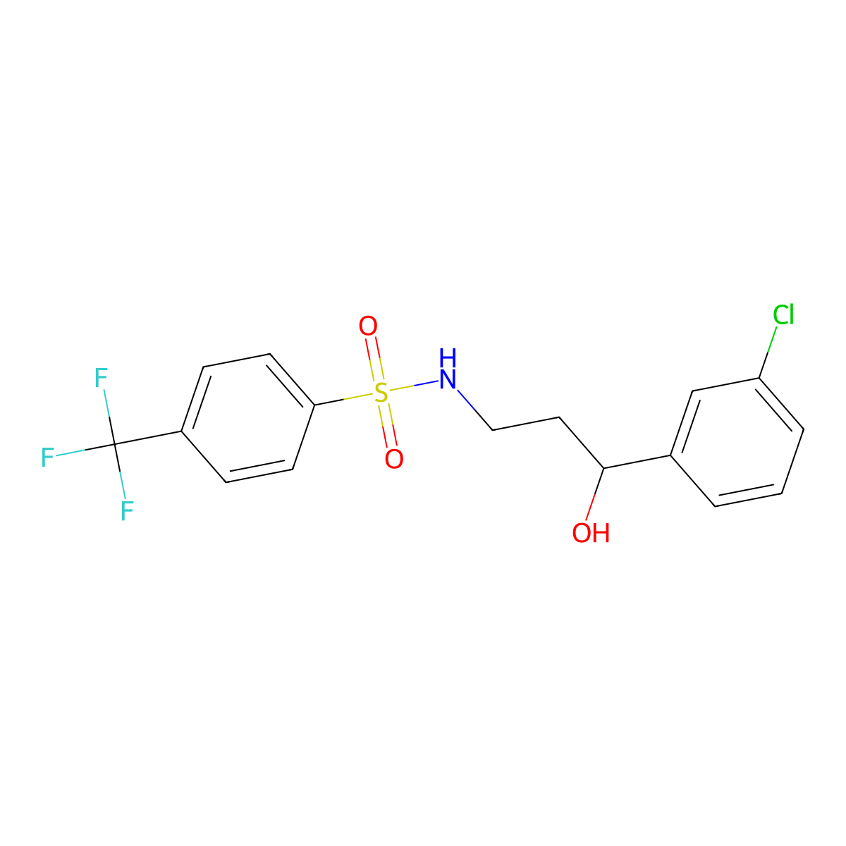 N-(3-(3-chlorophenyl)-3-hydroxypropyl)-4-(trifluoromethyl)benzenesulfonamide molecular structure, CAS 2034355-00-3
