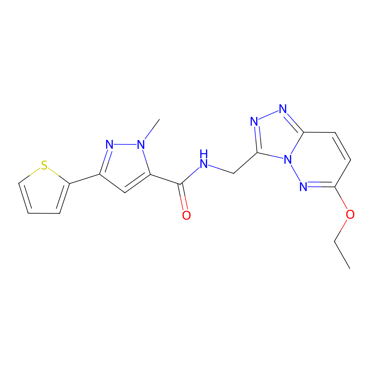 N-({6-ethoxy-[1,2,4]triazolo[4,3-b]pyridazin-3-yl}methyl)-1-methyl-3-(thiophen-2-yl)-1H-pyrazole-5-carboxamide molecular structure, CAS 2034355-06-9