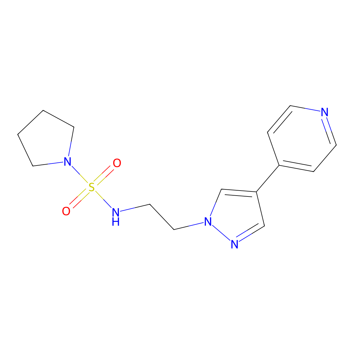 N-{2-[4-(pyridin-4-yl)-1H-pyrazol-1-yl]ethyl}pyrrolidine-1-sulfonamide molecular structure, CAS 2034355-09-2