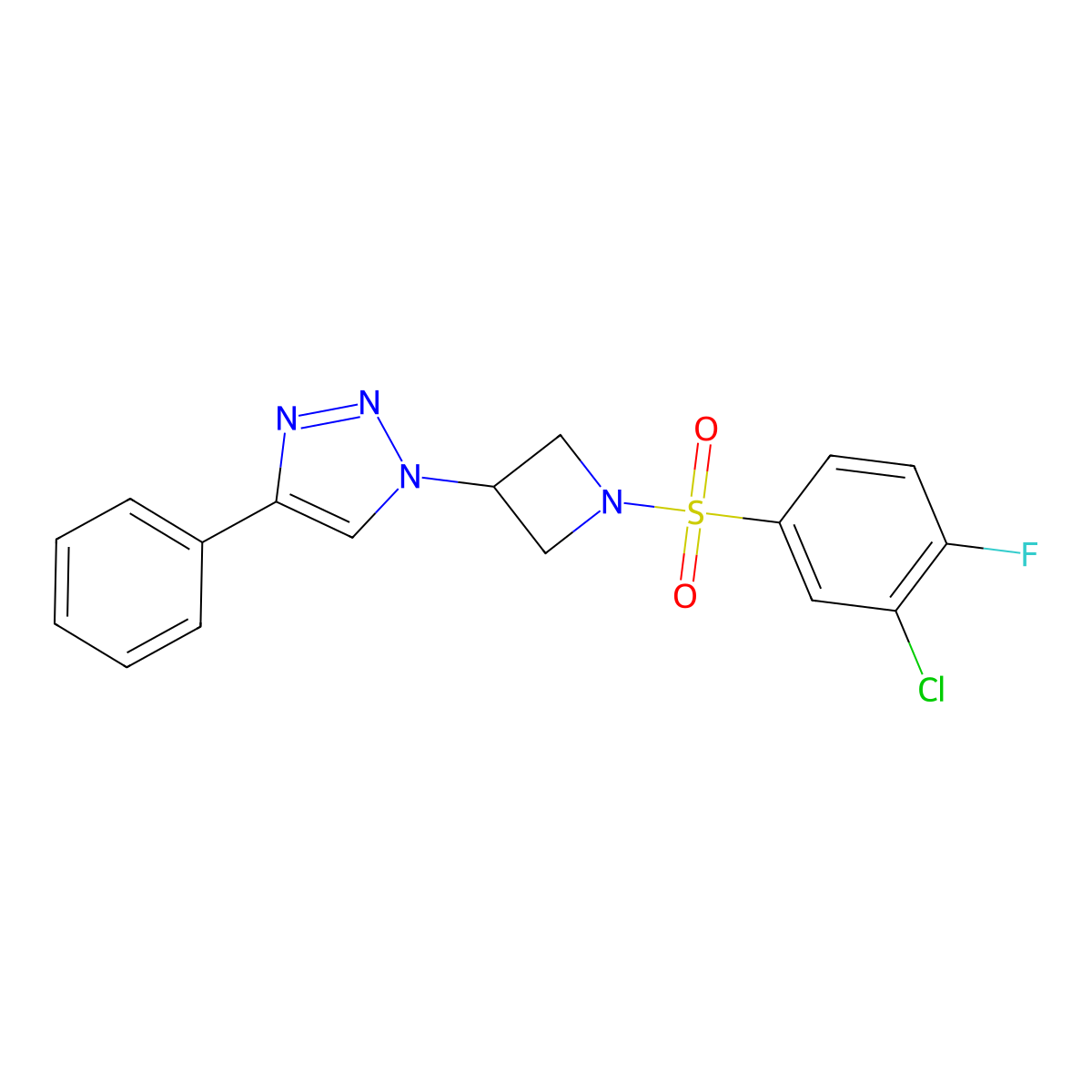 1-(1-((3-chloro-4-fluorophenyl)sulfonyl)azetidin-3-yl)-4-phenyl-1H-1,2,3-triazole molecular structure, CAS 2034355-15-0