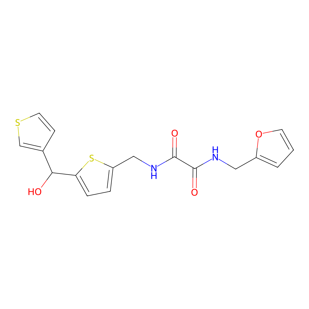 N1-(furan-2-ylmethyl)-N2-((5-(hydroxy(thiophen-3-yl)methyl)thiophen-2-yl)methyl)oxalamide molecular structure, CAS 2034355-27-4