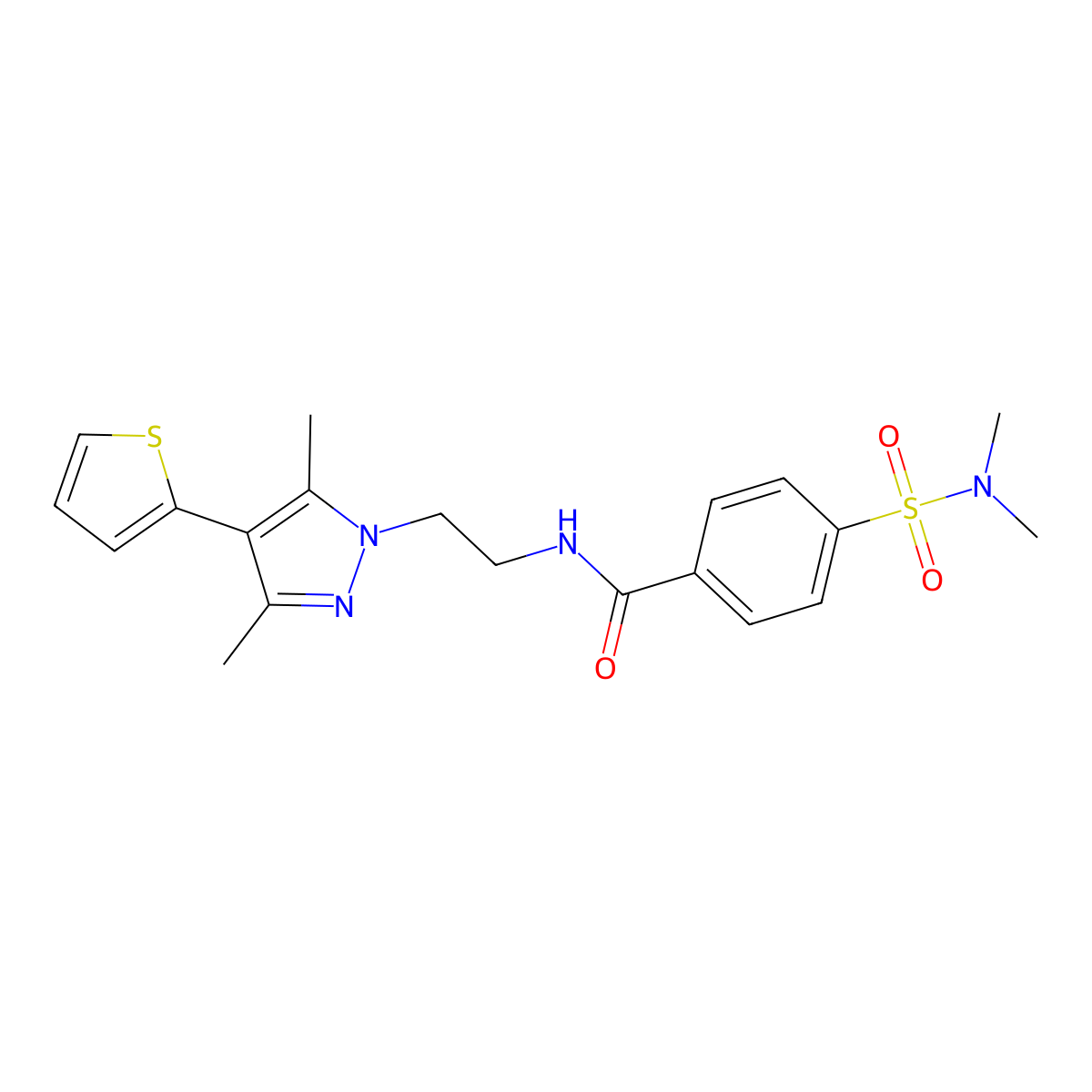 N-(2-(3,5-dimethyl-4-(thiophen-2-yl)-1H-pyrazol-1-yl)ethyl)-4-(N,N-dimethylsulfamoyl)benzamide molecular structure, CAS 2034355-29-6
