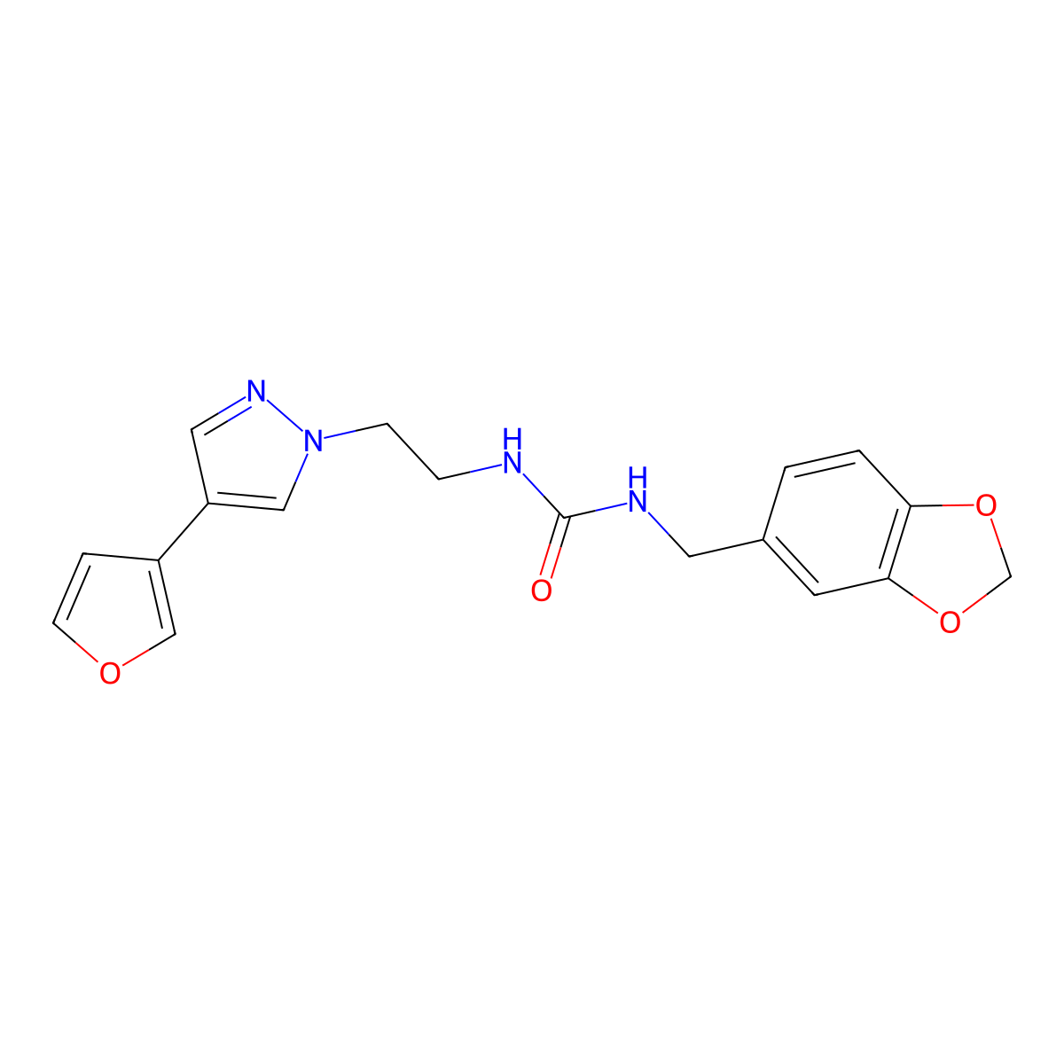 1-(benzo[d][1,3]dioxol-5-ylmethyl)-3-(2-(4-(furan-3-yl)-1H-pyrazol-1-yl)ethyl)urea molecular structure, CAS 2034355-42-3