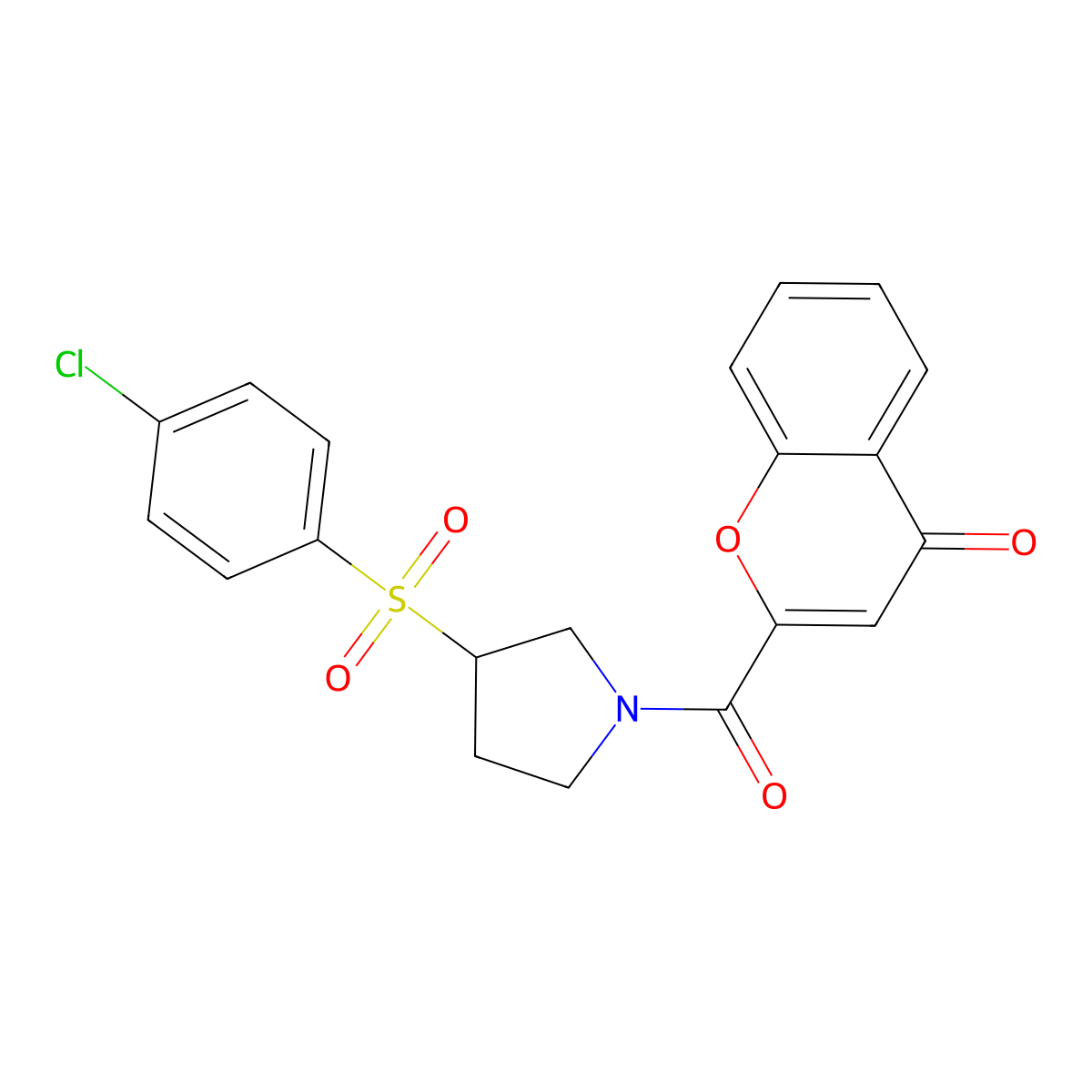 2-(3-((4-chlorophenyl)sulfonyl)pyrrolidine-1-carbonyl)-4H-chromen-4-one molecular structure, CAS 2034355-46-7