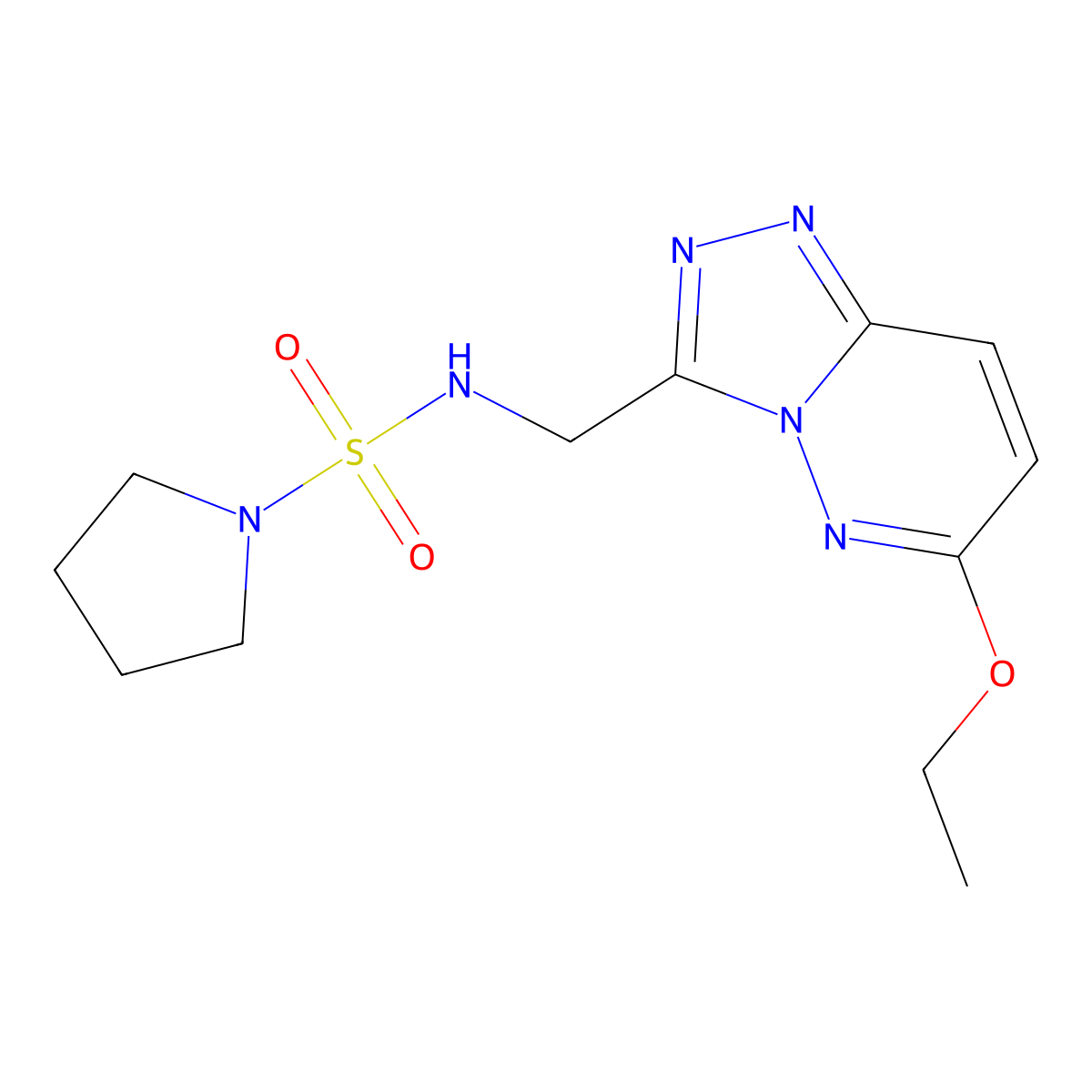 N-((6-ethoxy-[1,2,4]triazolo[4,3-b]pyridazin-3-yl)methyl)pyrrolidine-1-sulfonamide molecular structure, CAS 2034355-48-9