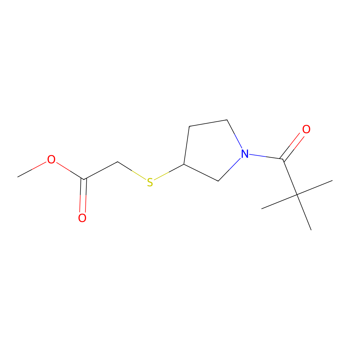 Methyl 2-((1-pivaloylpyrrolidin-3-yl)thio)acetate molecular structure, CAS 2034355-52-5