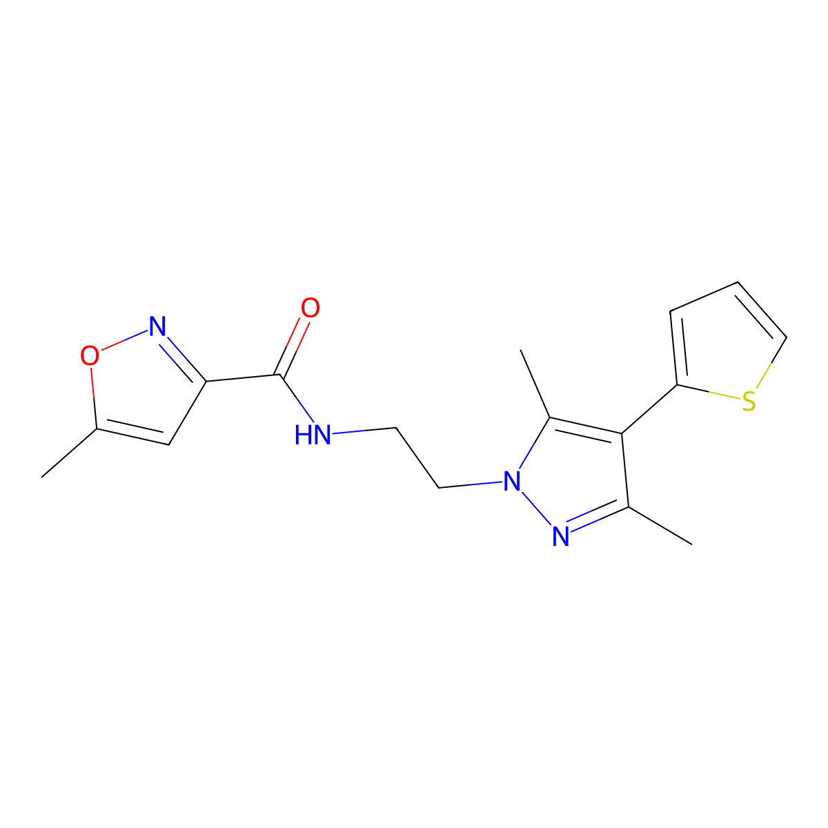 N-(2-(3,5-dimethyl-4-(thiophen-2-yl)-1H-pyrazol-1-yl)ethyl)-5-methylisoxazole-3-carboxamide molecular structure, CAS 2034355-54-7