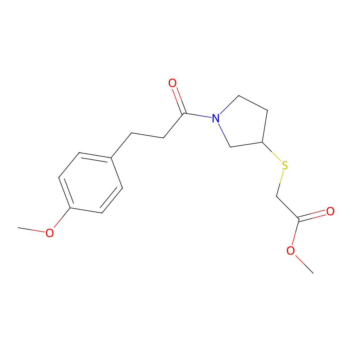 Methyl 2-((1-(3-(4-methoxyphenyl)propanoyl)pyrrolidin-3-yl)thio)acetate molecular structure, CAS 2034355-61-6