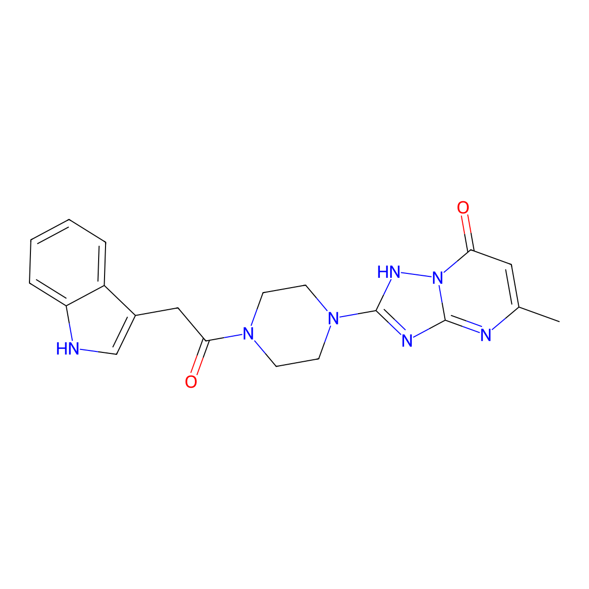 2-(4-(2-(1H-indol-3-yl)acetyl)piperazin-1-yl)-5-methyl-[1,2,4]triazolo[1,5-a]pyrimidin-7(4H)-one molecular structure, CAS 2034355-62-7