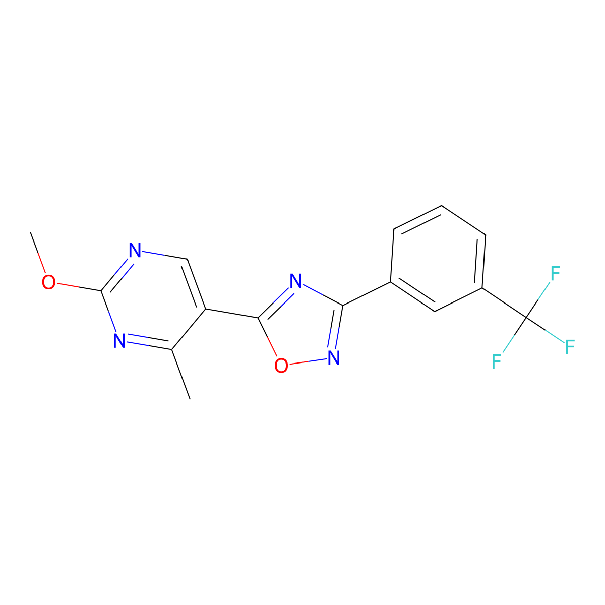5-(2-Methoxy-4-methylpyrimidin-5-yl)-3-(3-(trifluoromethyl)phenyl)-1,2,4-oxadiazole molecular structure, CAS 2034355-71-8