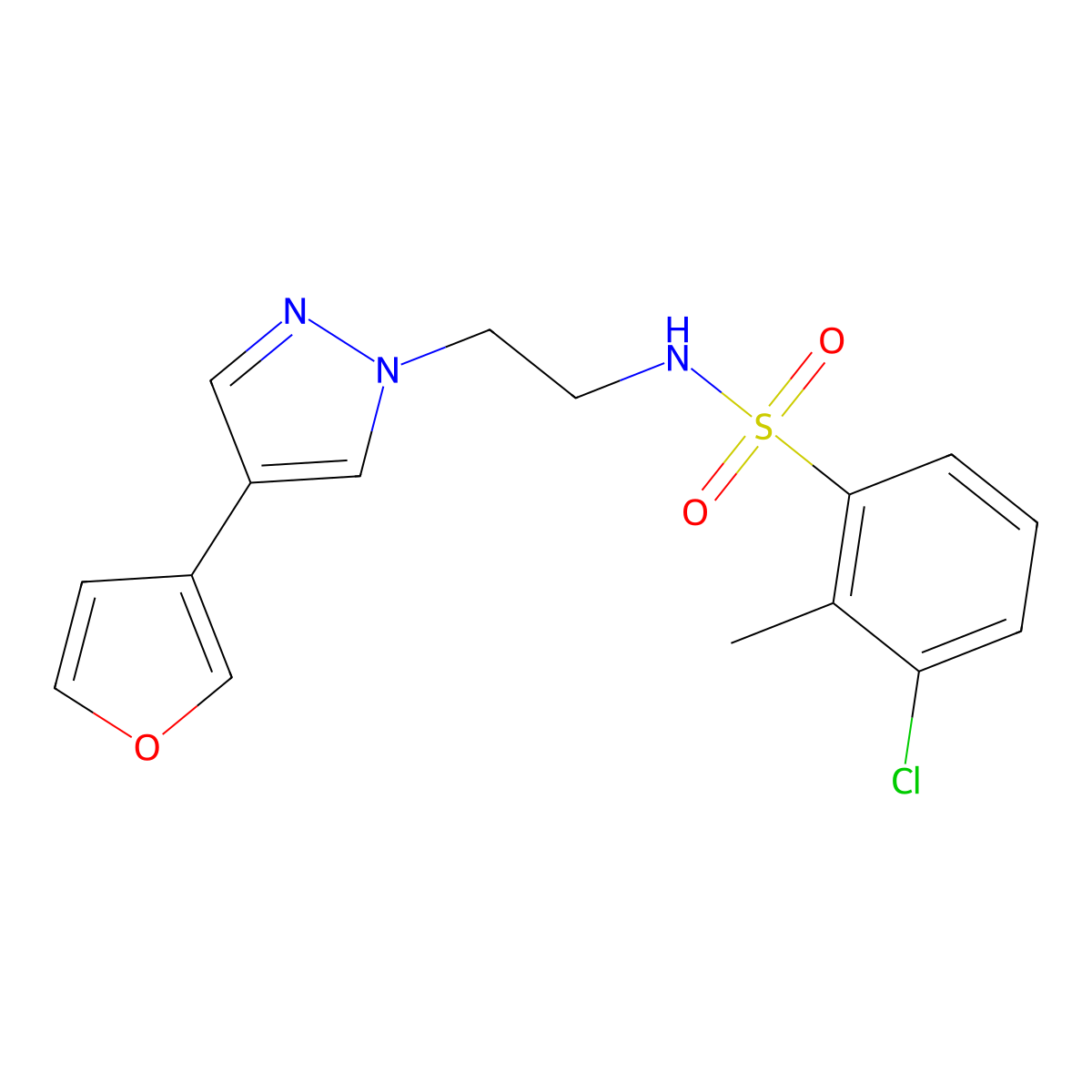 3-chloro-N-(2-(4-(furan-3-yl)-1H-pyrazol-1-yl)ethyl)-2-methylbenzenesulfonamide molecular structure, CAS 2034355-79-6