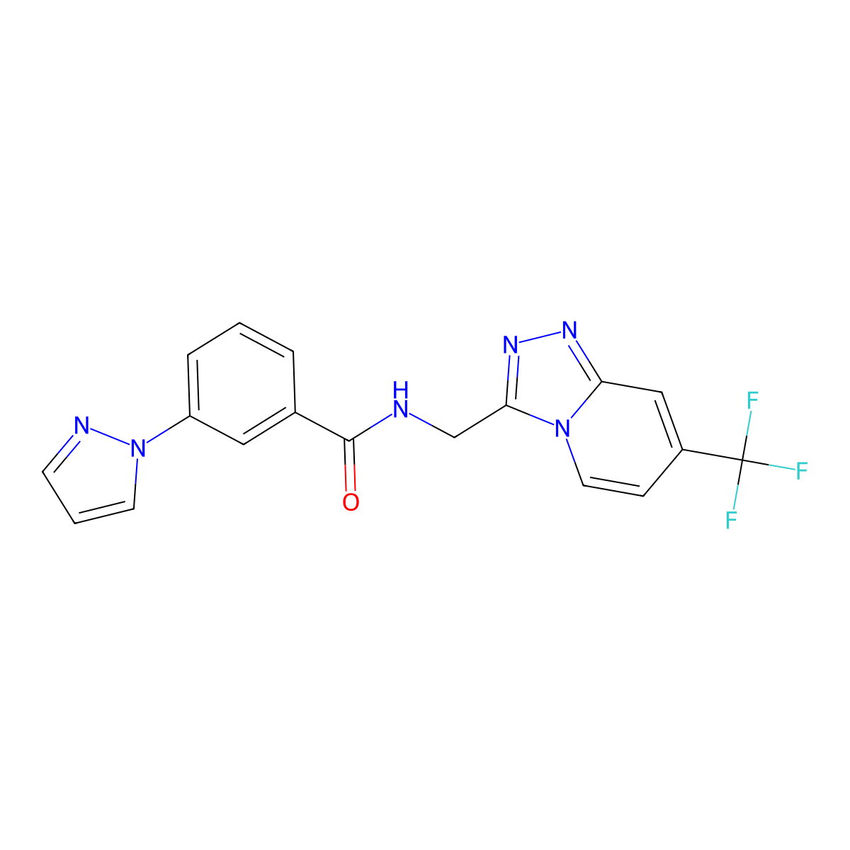 3-(1H-pyrazol-1-yl)-N-((7-(trifluoromethyl)-[1,2,4]triazolo[4,3-a]pyridin-3-yl)methyl)benzamide molecular structure, CAS 2034355-81-0