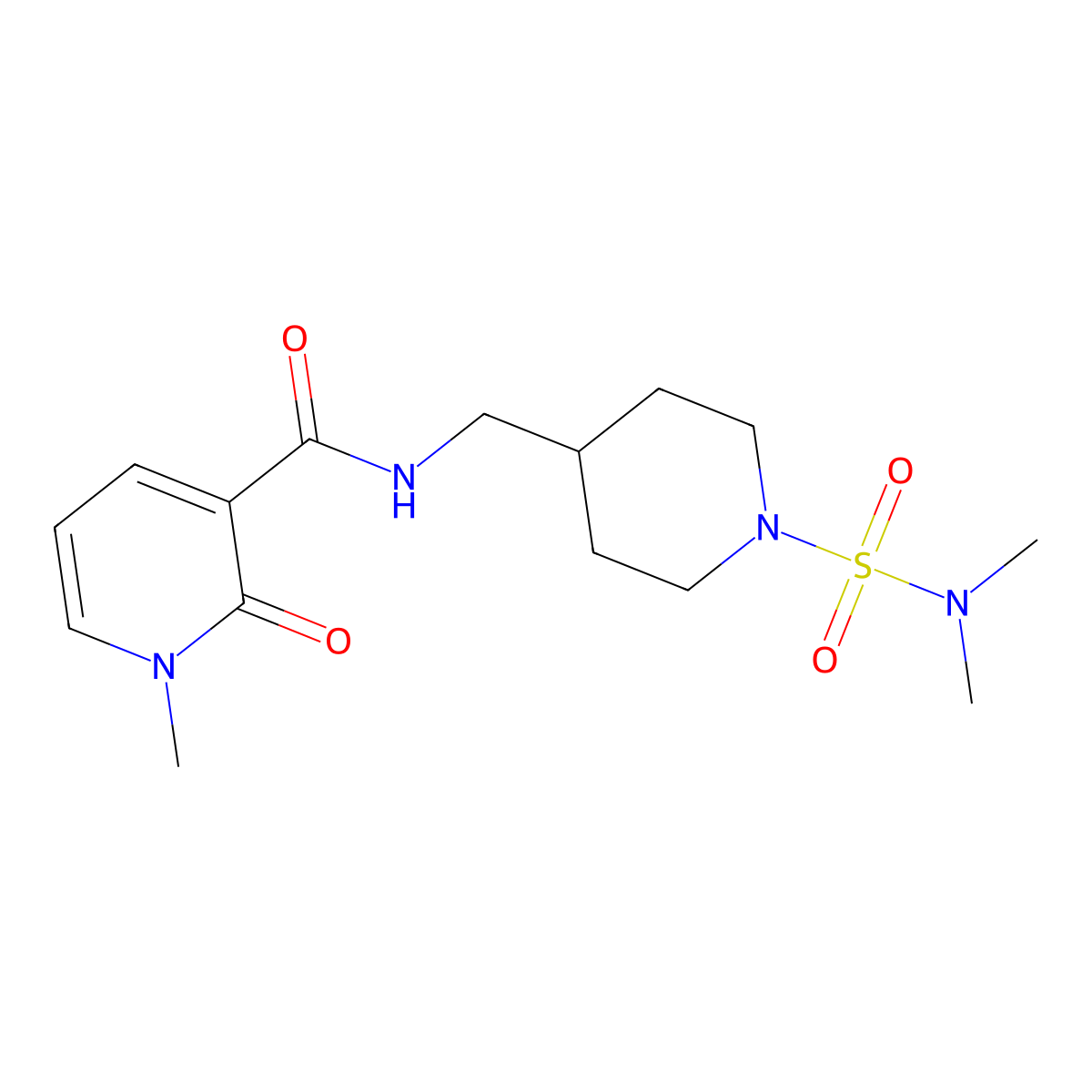 N-((1-(N,N-dimethylsulfamoyl)piperidin-4-yl)methyl)-1-methyl-2-oxo-1,2-dihydropyridine-3-carboxamide molecular structure, CAS 2034355-82-1