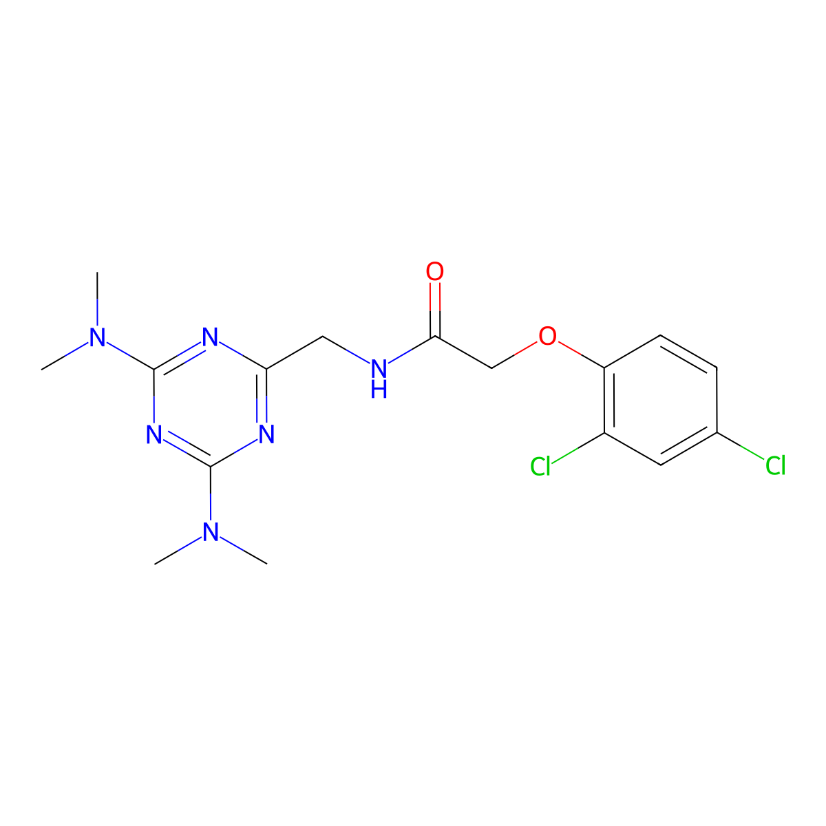 N-{[4,6-bis(dimethylamino)-1,3,5-triazin-2-yl]methyl}-2-(2,4-dichlorophenoxy)acetamide molecular structure, CAS 2034355-85-4