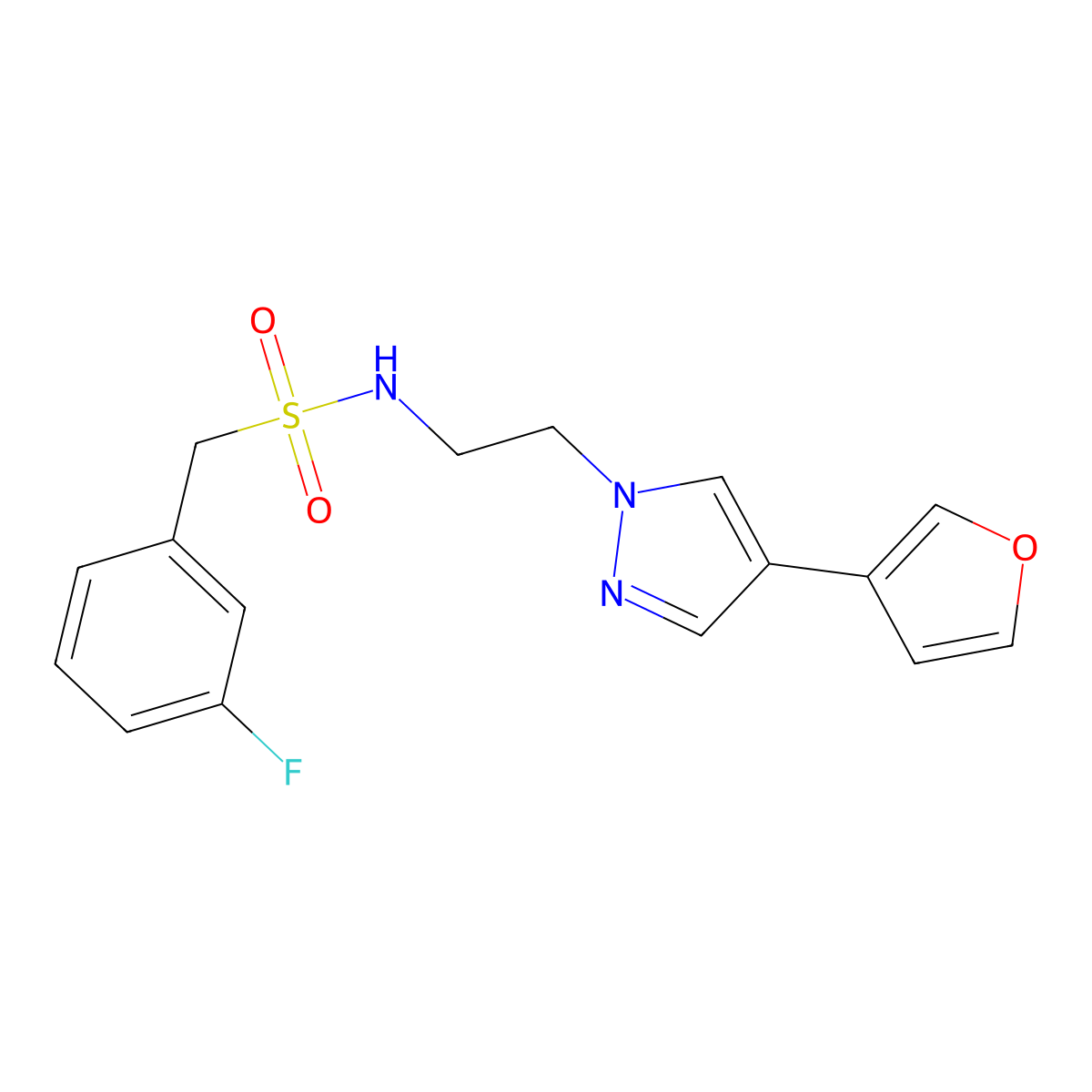 1-(3-fluorophenyl)-N-{2-[4-(furan-3-yl)-1H-pyrazol-1-yl]ethyl}methanesulfonamide molecular structure, CAS 2034355-87-6