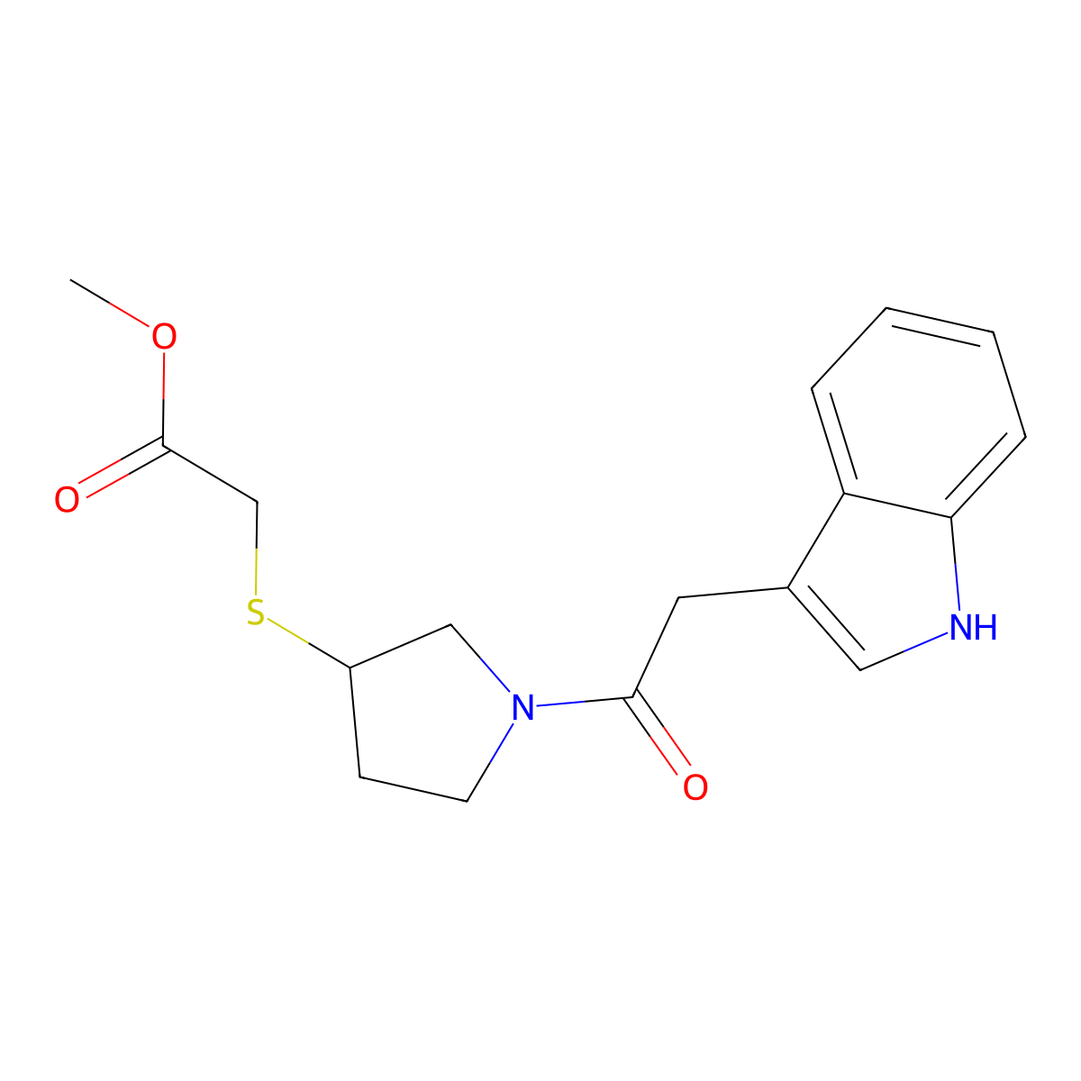 methyl 2-((1-(2-(1H-indol-3-yl)acetyl)pyrrolidin-3-yl)thio)acetate molecular structure, CAS 2034355-88-7