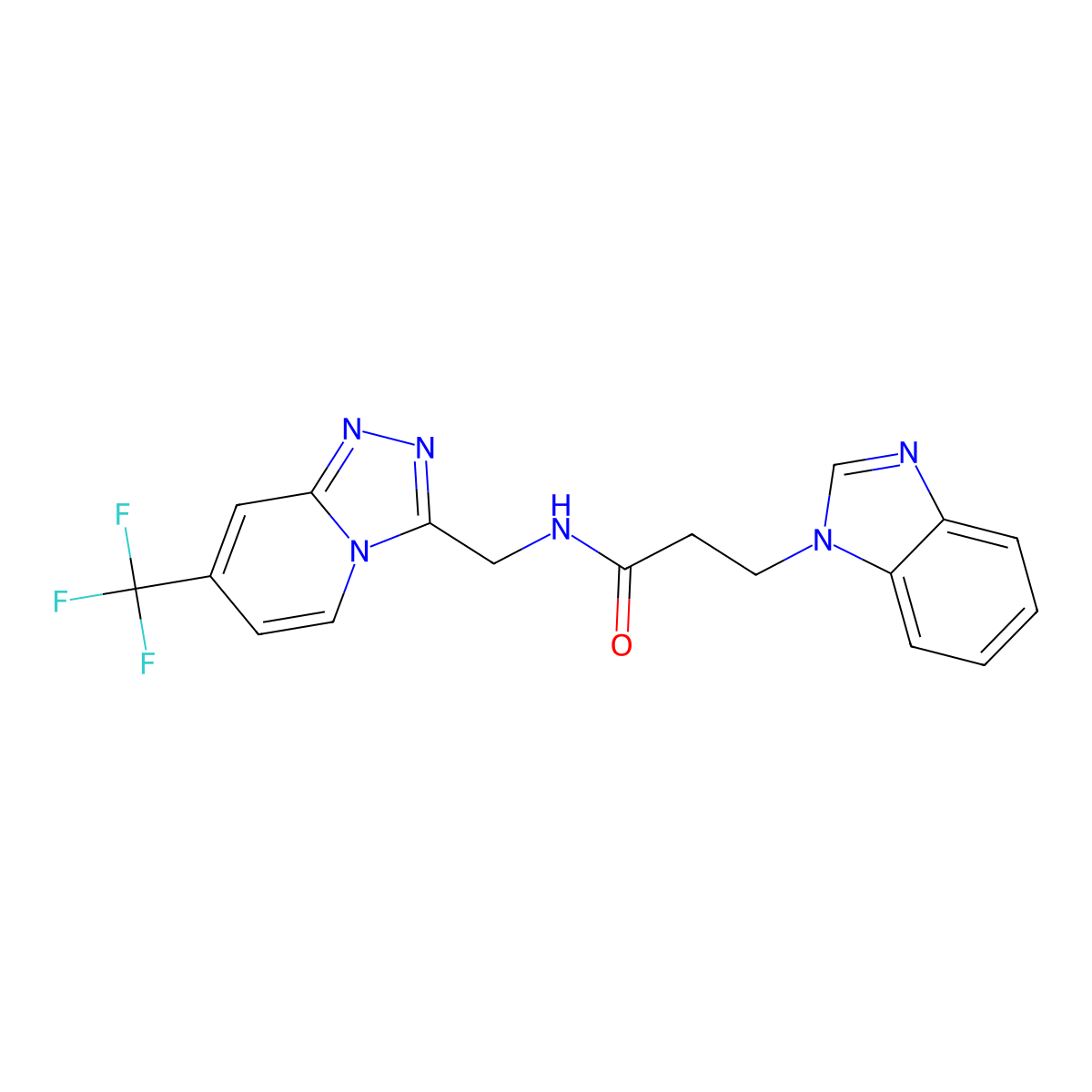 3-(1H-benzo[d]imidazol-1-yl)-N-((7-(trifluoromethyl)-[1,2,4]triazolo[4,3-a]pyridin-3-yl)methyl)propanamide molecular structure, CAS 2034355-89-8