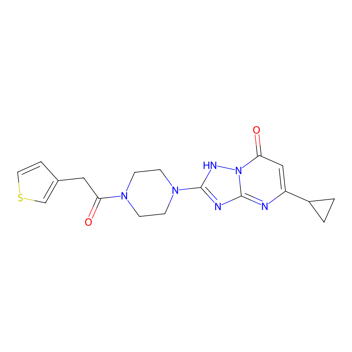 5-cyclopropyl-2-{4-[2-(thiophen-3-yl)acetyl]piperazin-1-yl}-4H,7H-[1,2,4]triazolo[1,5-a]pyrimidin-7-one molecular structure, CAS 2034355-91-2